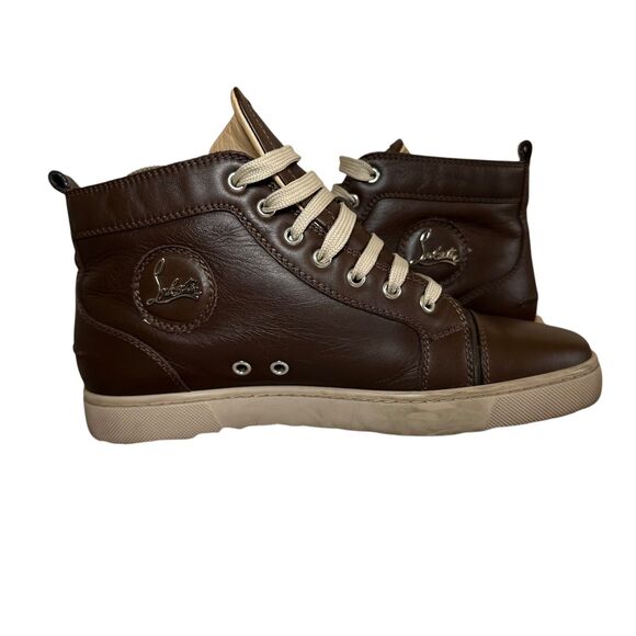CHRISTIAN LOUBOUTIN High Top Flat Sneakers Men's Size 40 Brown Red Bottom
